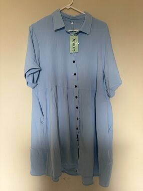 AUSELLY Light Blue Button-Front Women’s Dress XL